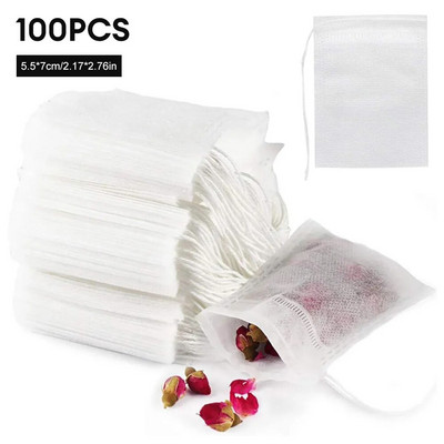 100 bucăți/lot pliculețe de ceai de unică folosință pliculețe de ceai goale cu șnur Heal pentru plicuri de ceai de ierburi pentru ceai cu frunze vrac, ceai cu lapte, cafea, pungi de filtru