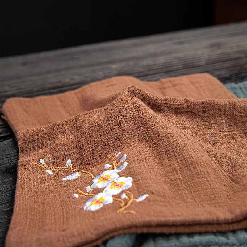 Vintage izvezeni čajni ubrusi platno cvjetni uzorak zdjela čajnik ručnik za čišćenje stola pribor za čajnu ceremoniju alati za čaj LC625