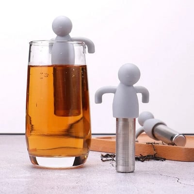 Tea infuser laza levelekhez Aranyos kis ember formájú teaszűrő rozsdamentes acél finomhálós tea meredekítő szűrő csésze bögre teáskannához