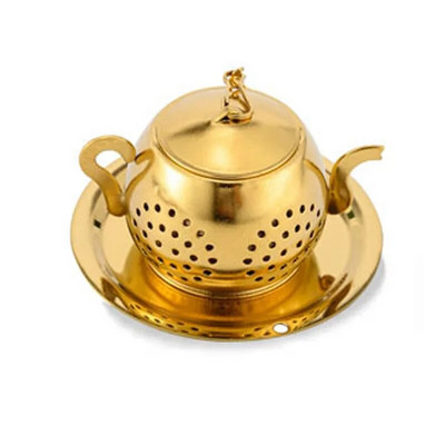 Cjedilo za čaj Oblik čajnika Loose Tea Infuser Lišće od nehrđajućeg čelika Aparat za čaj Lanac Cjedilo Posuda za kapanje Biljni začini Filter s posuđem