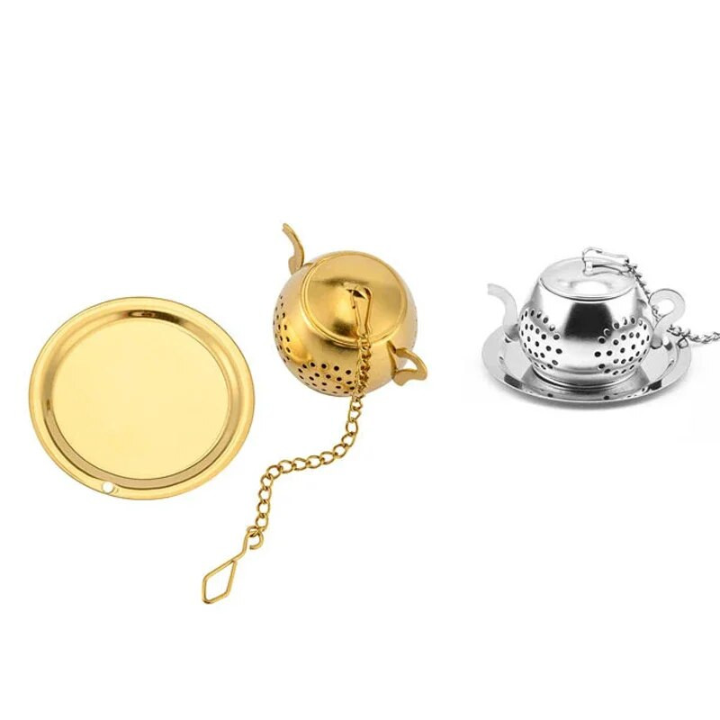Cjedilo za čaj Oblik čajnika Loose Tea Infuser Lišće od nehrđajućeg čelika Aparat za čaj Lanac Cjedilo Posuda za kapanje Biljni začini Filter s posuđem