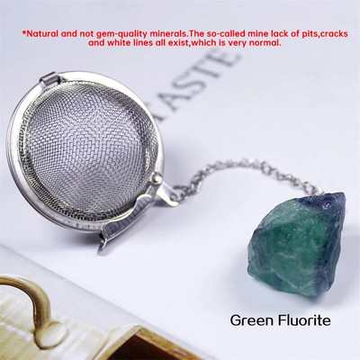 Természetes kristálykőből készült tea infúziós szűrők lánccal fűszerekhez, rozsdamentes acél gyógyító szita eszközök teásedények konyhai kiegészítők