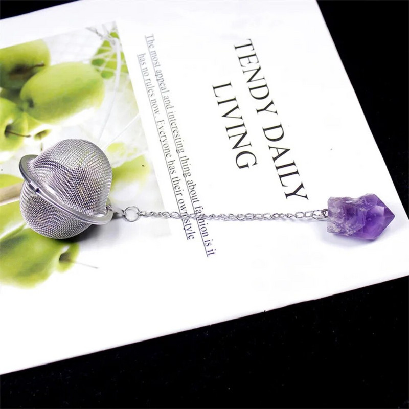 Természetes kristálykőből készült tea infúziós szűrők lánccal fűszerekhez, rozsdamentes acél gyógyító szita eszközök teásedények konyhai kiegészítők