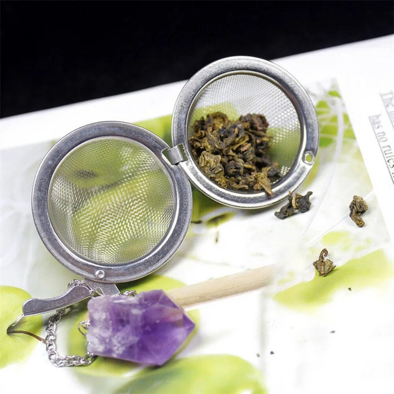 Természetes kristálykőből készült tea infúziós szűrők lánccal fűszerekhez, rozsdamentes acél gyógyító szita eszközök teásedények konyhai kiegészítők