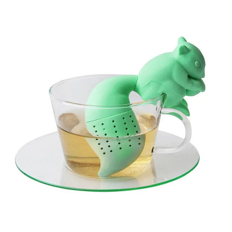 Szilikon teaszűrő Aranyos mókus formájú teaforraló Újrafelhasználható gyógynövényes fűszerszűrő teafőző készülék Konyhai teáskanna tartozékok