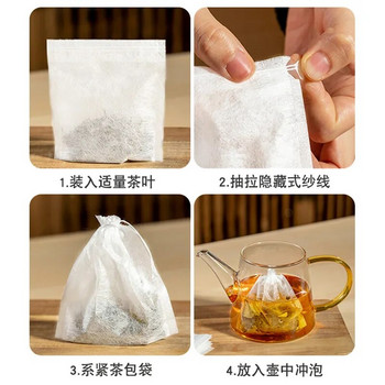 100 БР. Чаени торбички за еднократна употреба Нетъкан плат Чаен инфузор с връв Heal Seal Teaware Spice Tea Filter Bag Празни пакетчета чай