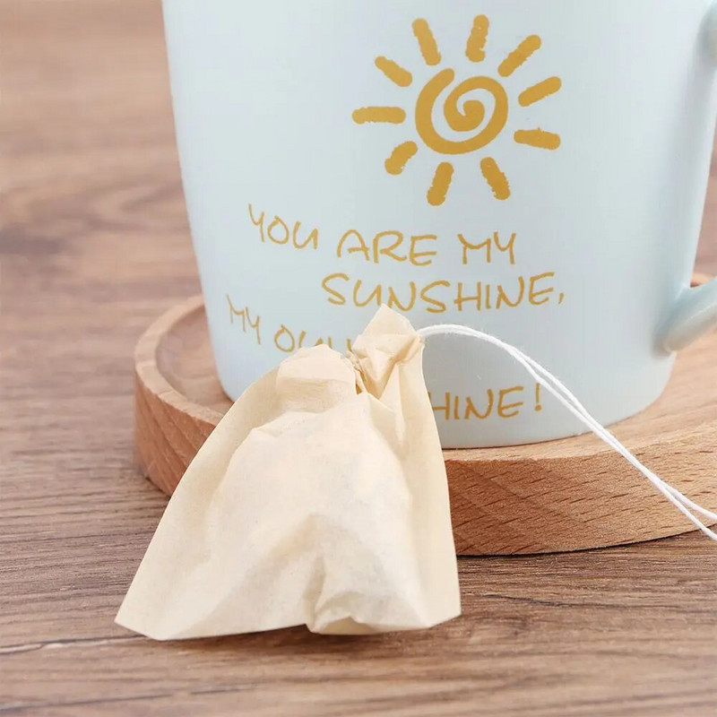 100 de bucăți de plicuri de ceai de unică folosință, pungi de filtru de uz casnic cu șnur pentru cafea, baie de picioare, hârtie naturală din pulpă de lemn, filtre pentru condimente, pliculețe de ceai