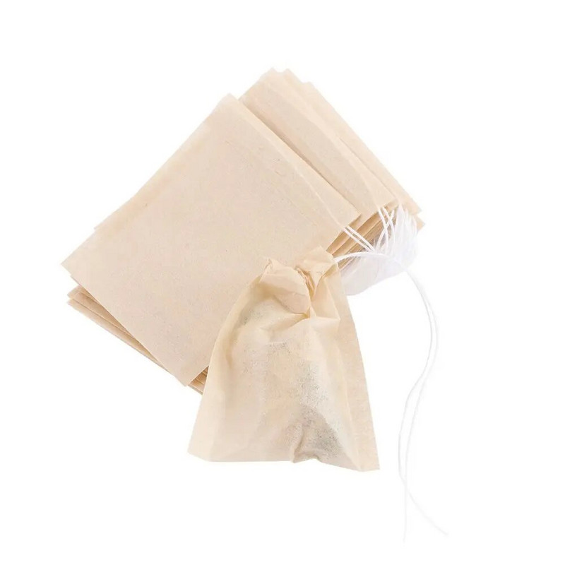 100 de bucăți de plicuri de ceai de unică folosință, pungi de filtru de uz casnic cu șnur pentru cafea, baie de picioare, hârtie naturală din pulpă de lemn, filtre pentru condimente, pliculețe de ceai