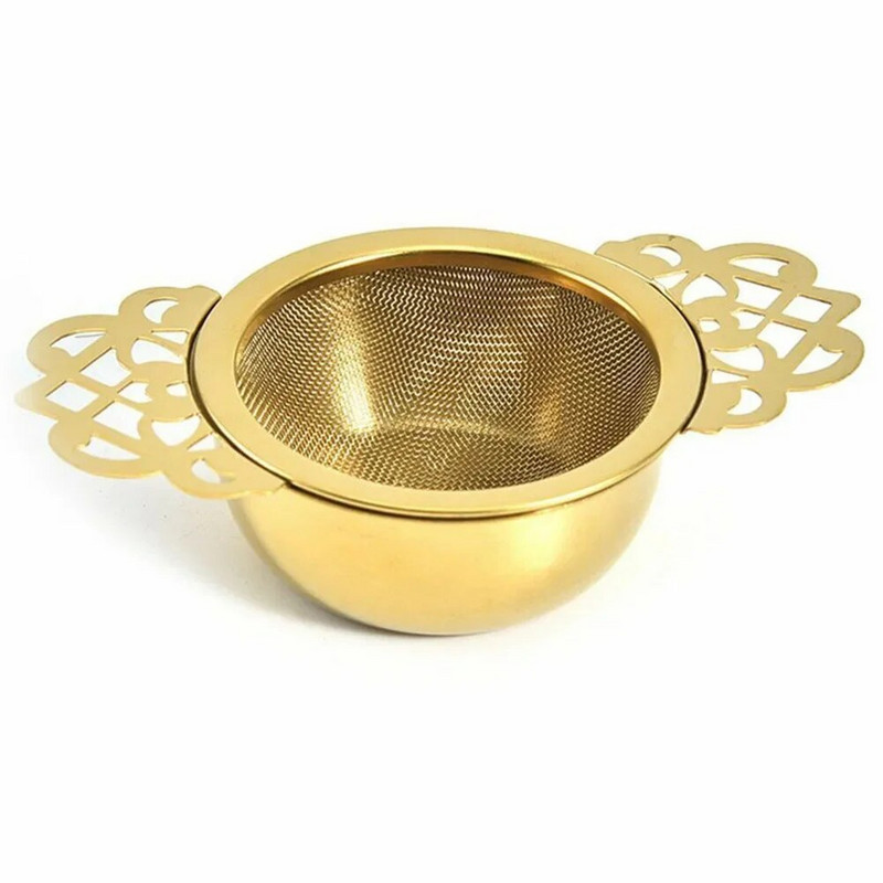 Cjedilo za čaj od nehrđajućeg čelika s posudom za kapanje, jednostavno čišćenje, tradicionalni viseći filtar s dvostrukim ušima za ulijevanje biljaka