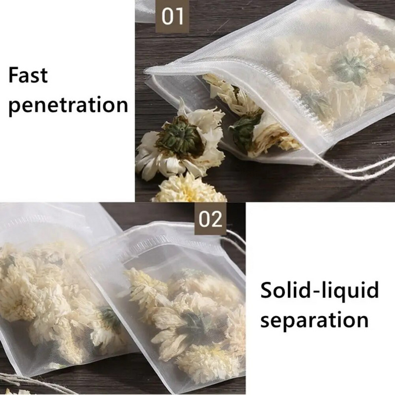 50 komada s uzicom Jednokratne vrećice čaja Kvalitetne netkane najlonske najlonske vrećice čaja Prozirne prazne vrećice čaja Začin