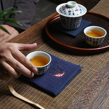 Абсорбираща памучна конопена чаена кърпа Удебелена малка квадратна кърпа Дзен чаена кърпа за гърне Аксесоари за китайска чаена церемония LE775