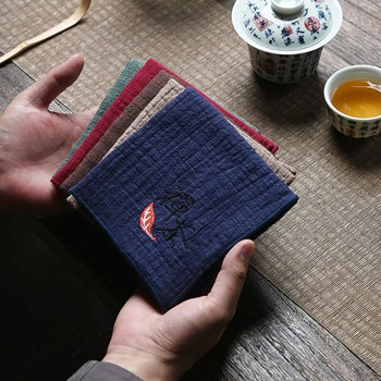 Абсорбираща памучна конопена чаена кърпа Удебелена малка квадратна кърпа Дзен чаена кърпа за гърне Аксесоари за китайска чаена церемония LE775