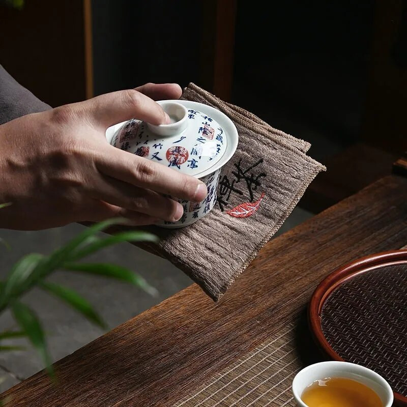 Prosop absorbant de ceai din cânepă, din bumbac, îngroșat, mic, pătrat, prosop Zen din pânză de ceai, pentru oală, accesorii chinezești pentru ceremonie a ceaiului LE775