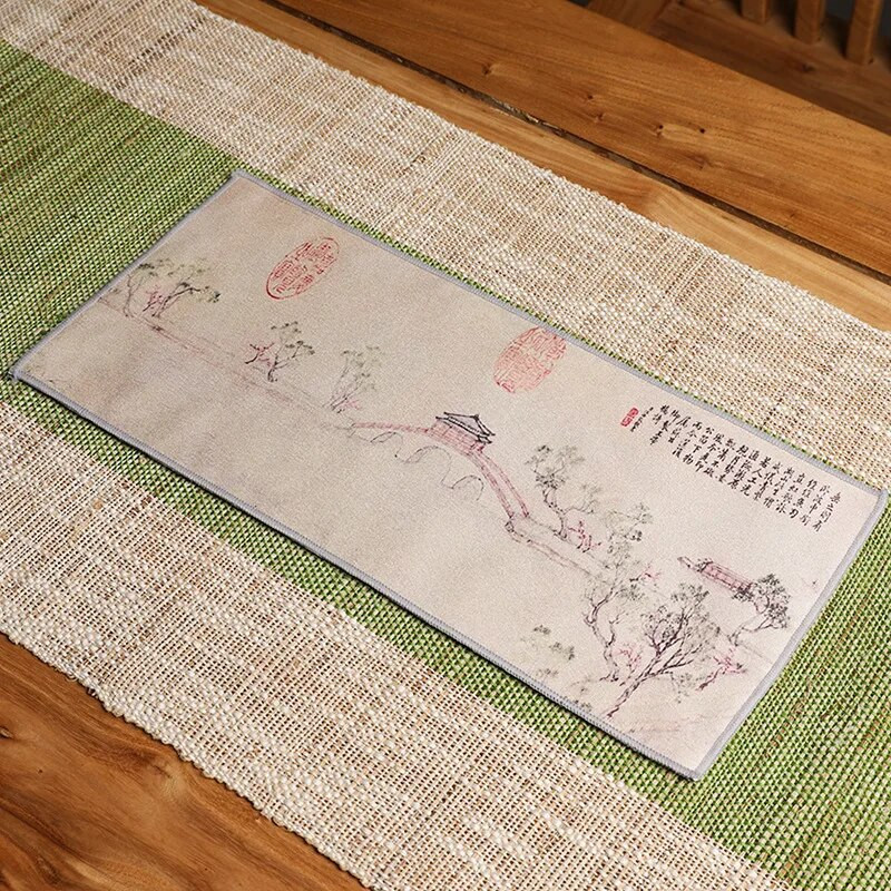 Debela krpa od flisa od jelenje kože, oslikana upijajuća kuhinjska krpa, Kung Fu set za čaj, kreativni stolnjak za kućanstvo, 16*36 cm