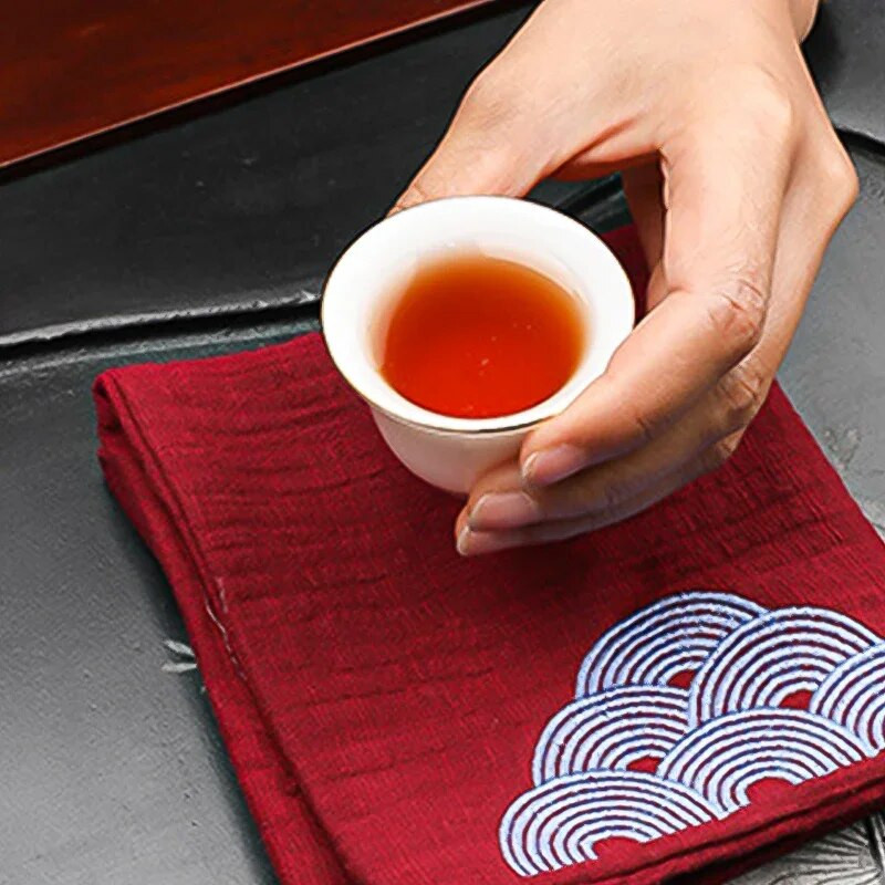Vintage obrt za čajnu ceremoniju za upijanje vodeČajni ručnik Debeli pamučni lan Mekani ručnik Čajna krpa Japanski vezeni čajni ubrus