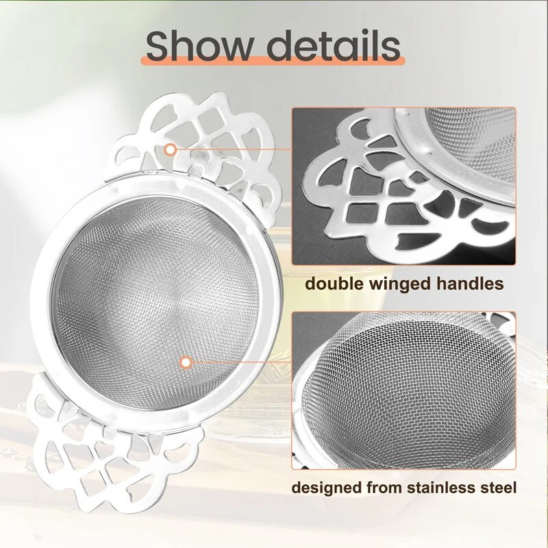 Filter za čaj od 2 komada, cjedilo za čaj od nehrđajućeg čelika sa zdjelom, ultra fina mrežasta cjedila za čaj s dvokrilnim ručkama