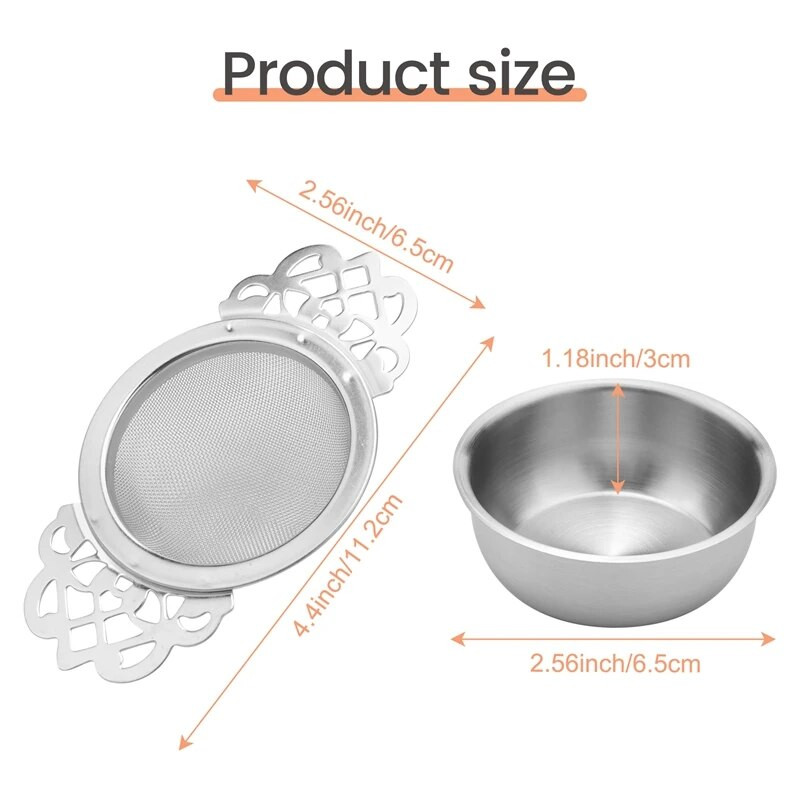 Filter za čaj od 2 komada, cjedilo za čaj od nehrđajućeg čelika sa zdjelom, ultra fina mrežasta cjedila za čaj s dvokrilnim ručkama