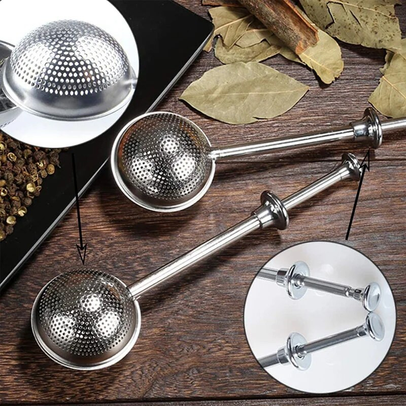 Infuzoare de ceai pentru ceai liber, strecurătoare de ceai liber cu mâner lung, bile de ceai din oțel inoxidabil, infuzoare cu bile de ceai cu plasă fină