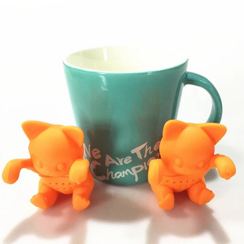 Kreativni silikonski ulijevač čaja u obliku simpatične mačke u obliku crtića Cjedilo za čaj od silikona za hranu, labavi listovi, alati za kuhanje biljnih začina