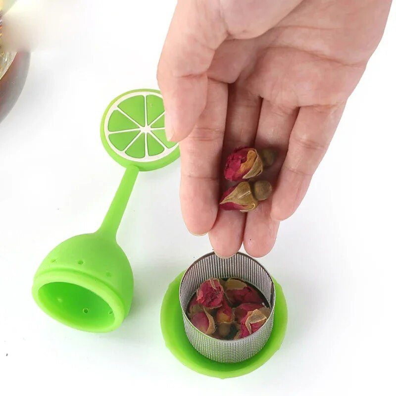 Infuzor de ceai din oțel inoxidabil 304 Flamingo Minge de ceai în formă de lămâie cu mâner din silicon Filtru pentru frunze de ceai pentru condimente din plante