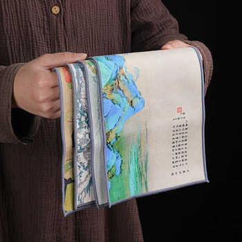 Удебелена плюшена абсорбираща чаена кърпа Рисувана дзен кърпа Домашен интериор/офис/чайна Поддържащ чайник Почистващ парцал за работен плот