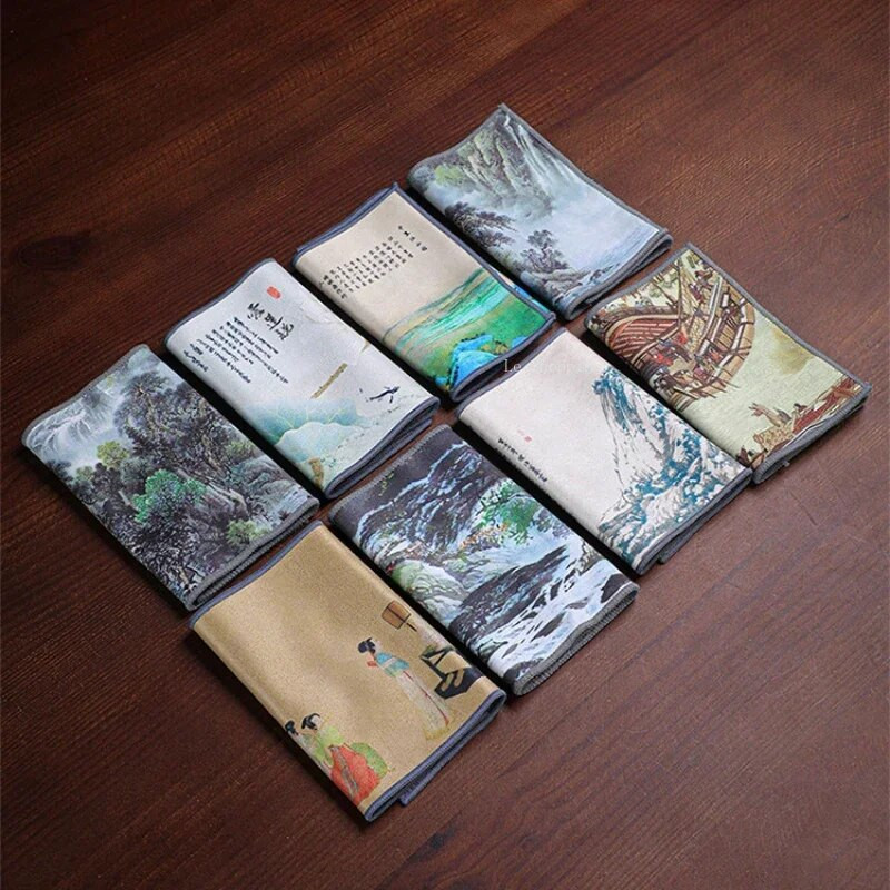 Podebljani plišani upijajući kuhinjski ručnik Oslikani Zen ručnik Kućni interijer/ured/čajana Održavanje čajnika Krpa za čišćenje stola