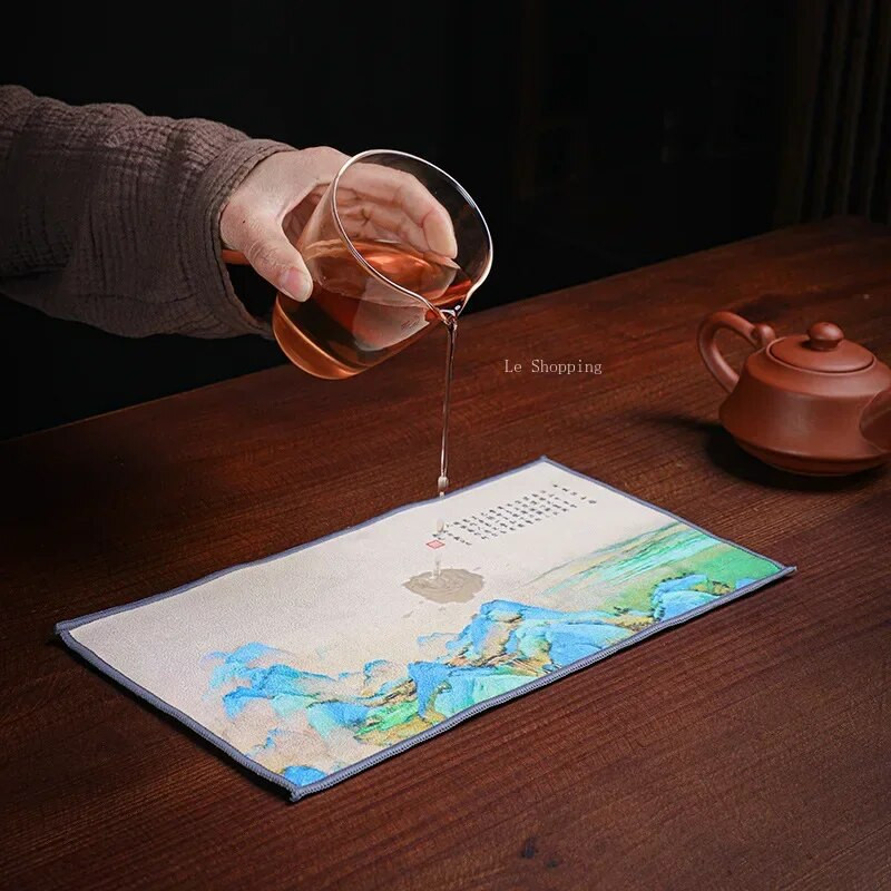 Podebljani plišani upijajući kuhinjski ručnik Oslikani Zen ručnik Kućni interijer/ured/čajana Održavanje čajnika Krpa za čišćenje stola