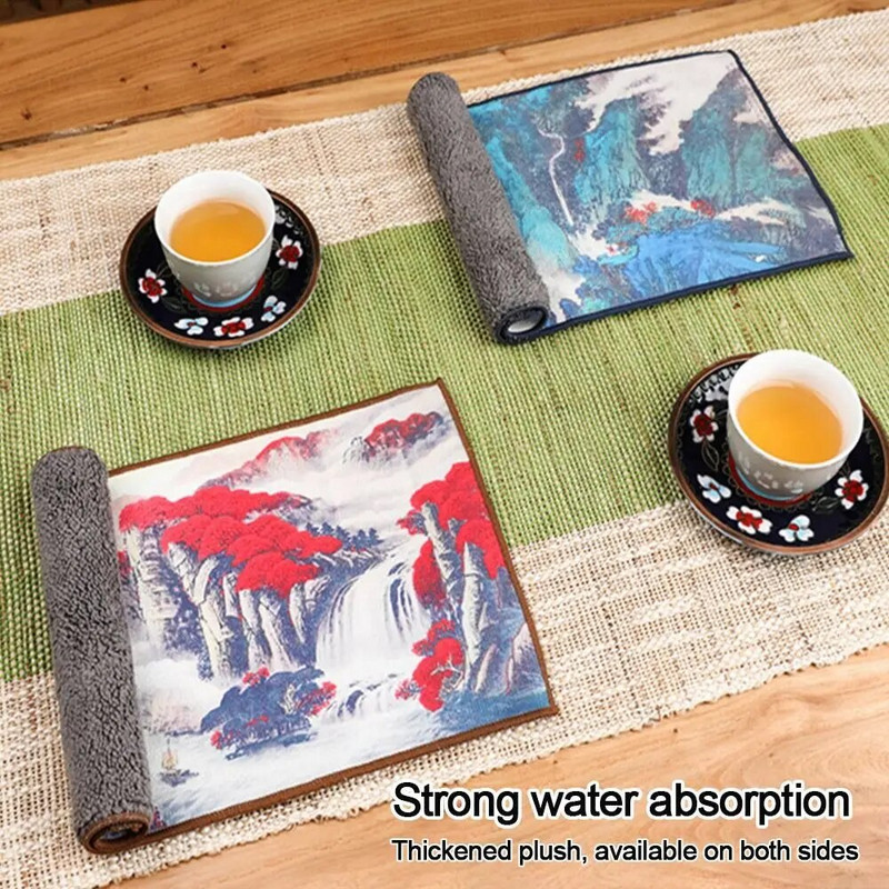 Profesionalūs storo puodelio kilimėlio priedai Kinietiški dažyti itin sugeriantys indų rankšluosčių stalo kilimėliai Rankšluosčiai arbatos servetėlė