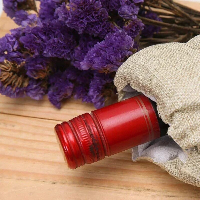 Lininiai vyno maišeliai Vyno butelių dangteliai su raišteliu vyno maišelio laikiklis, pakavimo maišelis Vestuvių vakarėlio dekoro dovana