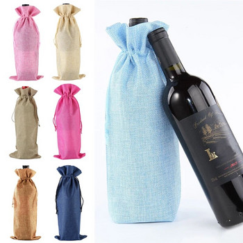 Σακουλάκια κρασιού λινό Καλύμματα μπουκαλιών κρασιού με κορδόνι Θήκη για σακούλα κρασιού Τσάντα μεταφοράς συσκευασία Δώρο για γάμους