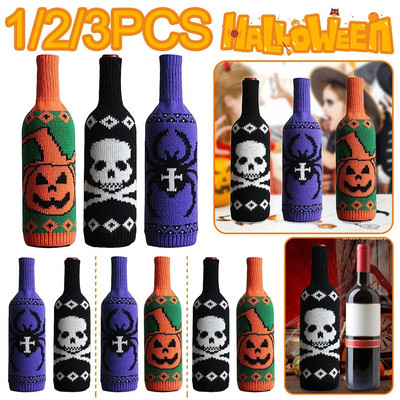 Σακούλες κρασιού Halloween Κάλυμμα μπουκαλιού Skull Pumpkin Knitted Wine Bottle Bag for Helloween Party Birthday Holiday Decor Αποθήκευση σπιτιού