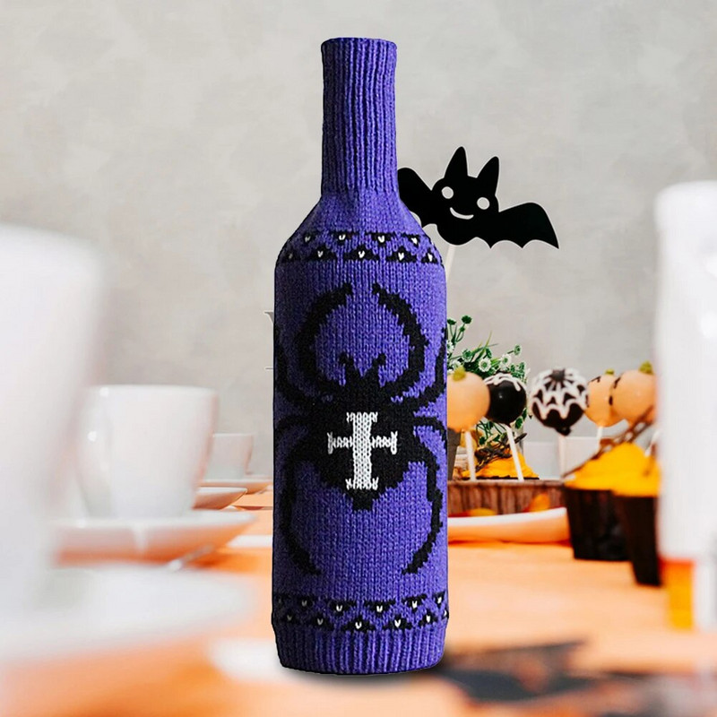 Helovino vyno maišelių butelio dangtelis Kaukolė Moliūgų megztas vyno butelio maišelis Helloween vakarėlio gimtadienio atostogų dekoravimui Namų laikymas