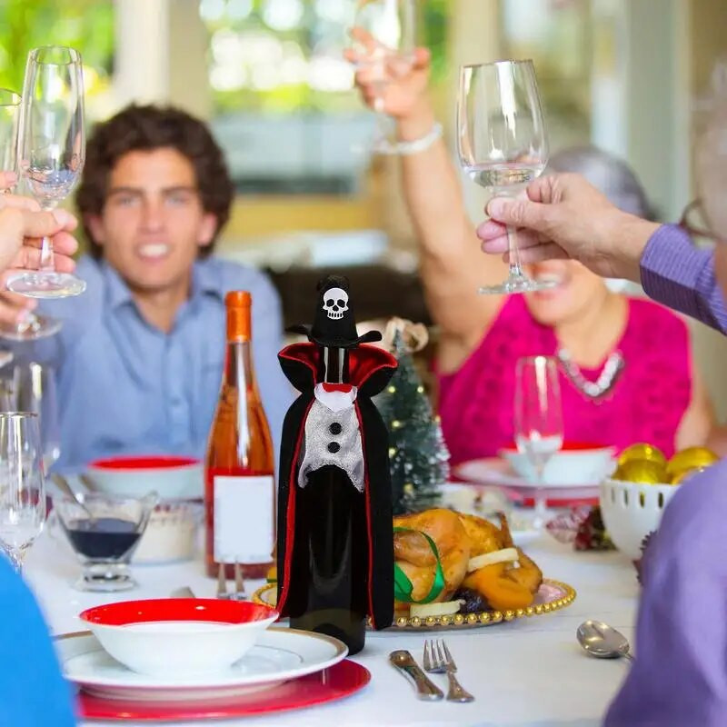 Vyno butelio paltas Helovino vakarėlio dekoratyvinis vyno dangtelis Daugkartinis šampano butelio įpakavimas dovanų paketas Vakarėlio dekoro vyno maišeliai