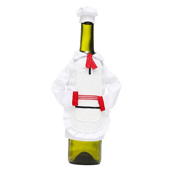 Коледна чанта за покриване на бутилка вино Декоративни забавни дрехи на готвача Шапка с ръкави