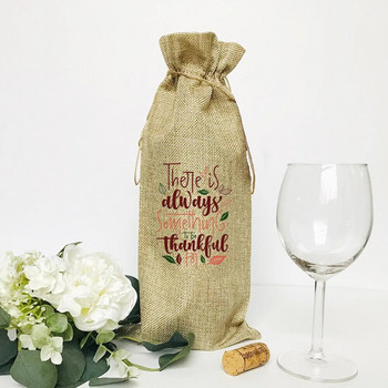 Благодарни Благодарни Благословени чанти за вино от чул Чанта за бутилка вино Парти декорации Чанти за шнурове Най-добрият подарък за Деня на благодарността за семеен приятел