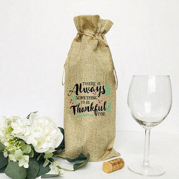 Благодарни Благодарни Благословени чанти за вино от чул Чанта за бутилка вино Парти декорации Чанти за шнурове Най-добрият подарък за Деня на благодарността за семеен приятел