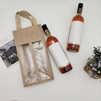 Калъф за червено вино от юта Подсилена дръжка Торбичка за бутилка вино Универсална чанта за опаковане на бутилка за червено вино за сватбени празници