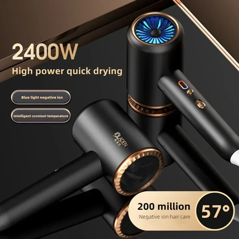 Sušilo za kosu velike snage od 2400 W, kućansko brzo sušeće sušilo za kosu s plavim svjetlom i negativnim ionima, profesionalno sušilo za kosu velike brzine
