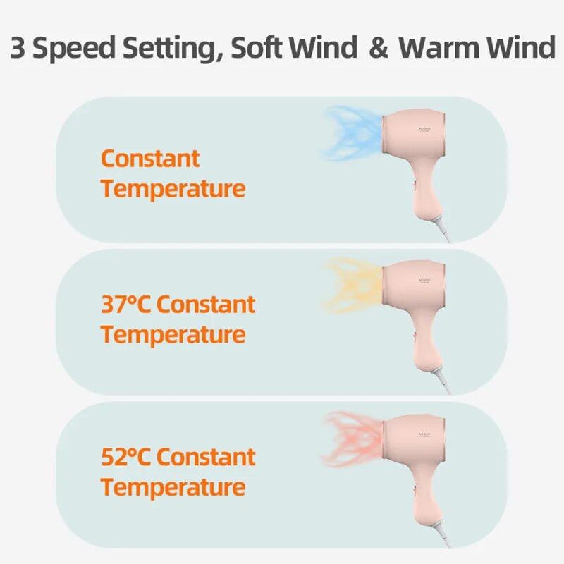 Nova nadogradnja Q2 za 2023. Dječje sušilo za kosu, tiho, konstantna temperatura, negativni ionski zračenje sa sigurnosnim zaključavanjem, sušilo za kosu