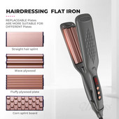 Hair Crimper 4 cserélhető lemezzel Negatív Ion Hajcsavaró Volumerizáló Haj Iron Bolyhos Hajsütővas Hajvasaló