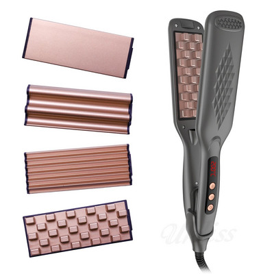 Hair Crimper 4 cserélhető lemezzel Negatív Ion Hajcsavaró Volumerizáló Haj Iron Bolyhos Hajsütővas Hajvasaló