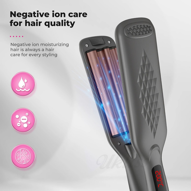 Hair Crimper 4 cserélhető lemezzel Negatív Ion Hajcsavaró Volumerizáló Haj Iron Bolyhos Hajsütővas Hajvasaló