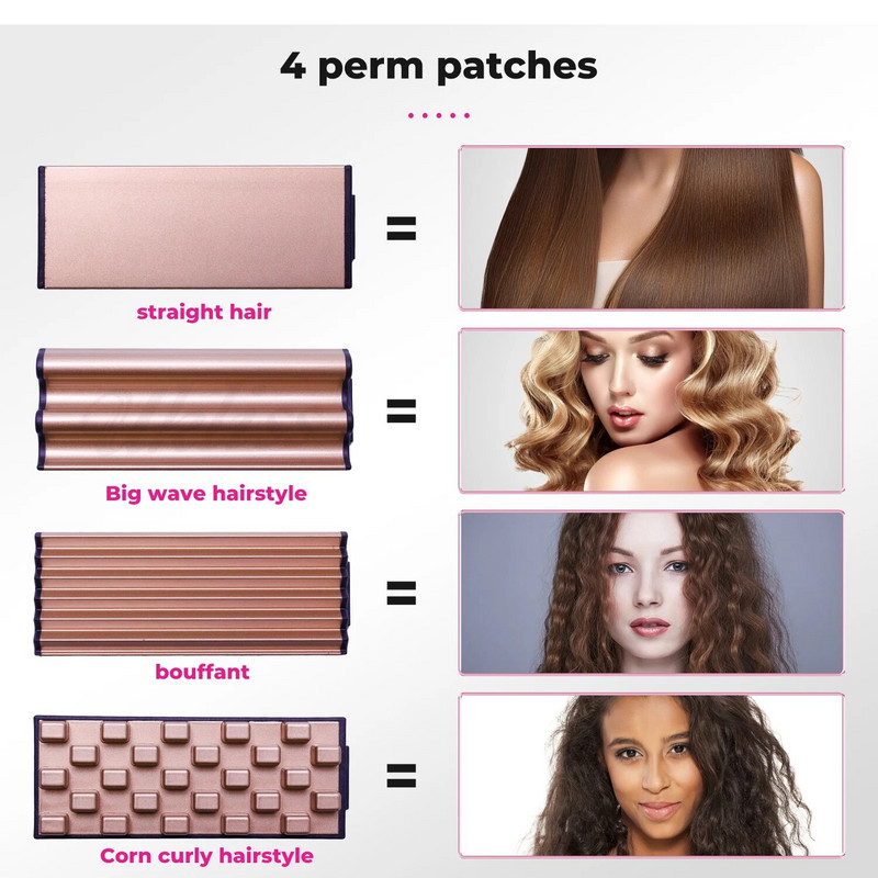 Hair Crimper 4 cserélhető lemezzel Negatív Ion Hajcsavaró Volumerizáló Haj Iron Bolyhos Hajsütővas Hajvasaló
