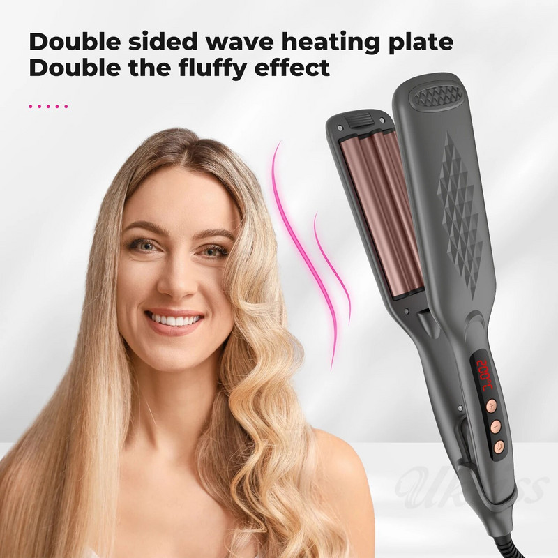 Hair Crimper 4 cserélhető lemezzel Negatív Ion Hajcsavaró Volumerizáló Haj Iron Bolyhos Hajsütővas Hajvasaló