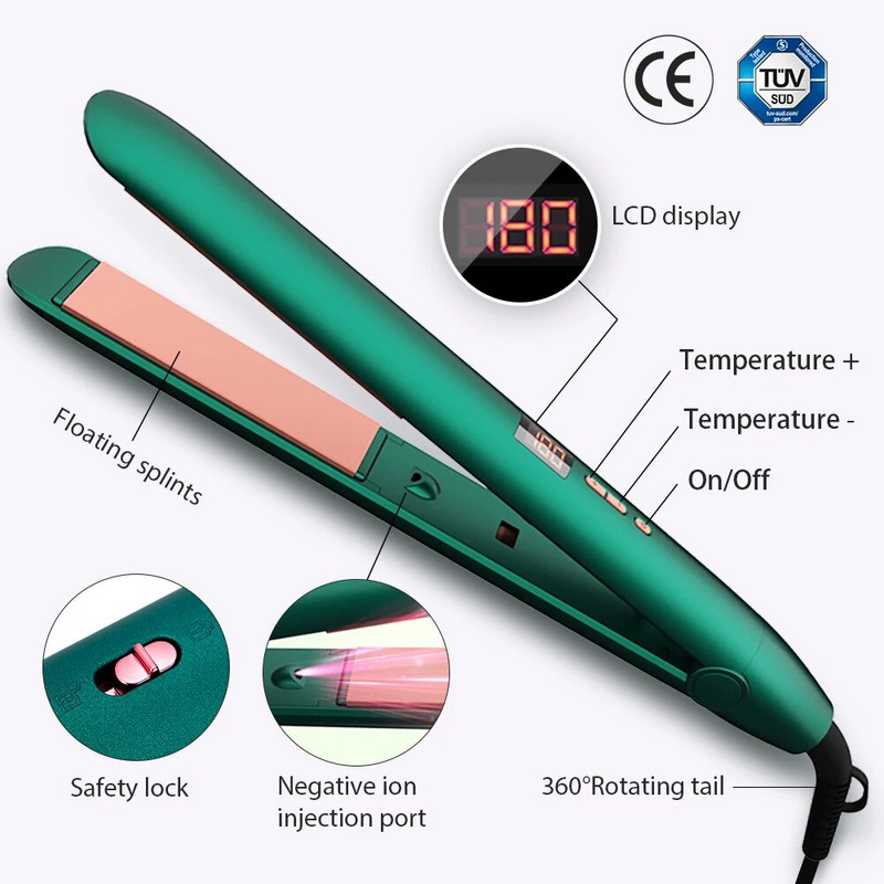 Profesionalus plaukų tiesintuvas 2 viename keraminis neigiamų jonų LCD ekranas plaukų suktukas tiesinantis plokščias šildomas plaukų formavimo įrankis