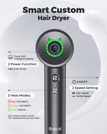 110000 rpm Στεγνωτήρας Μαλλιών High Speed Blower Dryer Negative Ionic Hair Care 36m/s 1600W With Touch Screen Quick Dry για άνδρες Γυναικεία