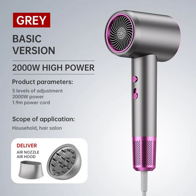Novo brzo sušilo za kosu 2000 W, tiha njega kose velike snage, pakiranje poklon kutije s negativnim ionima plavog svjetla za dom/frizerske salone
