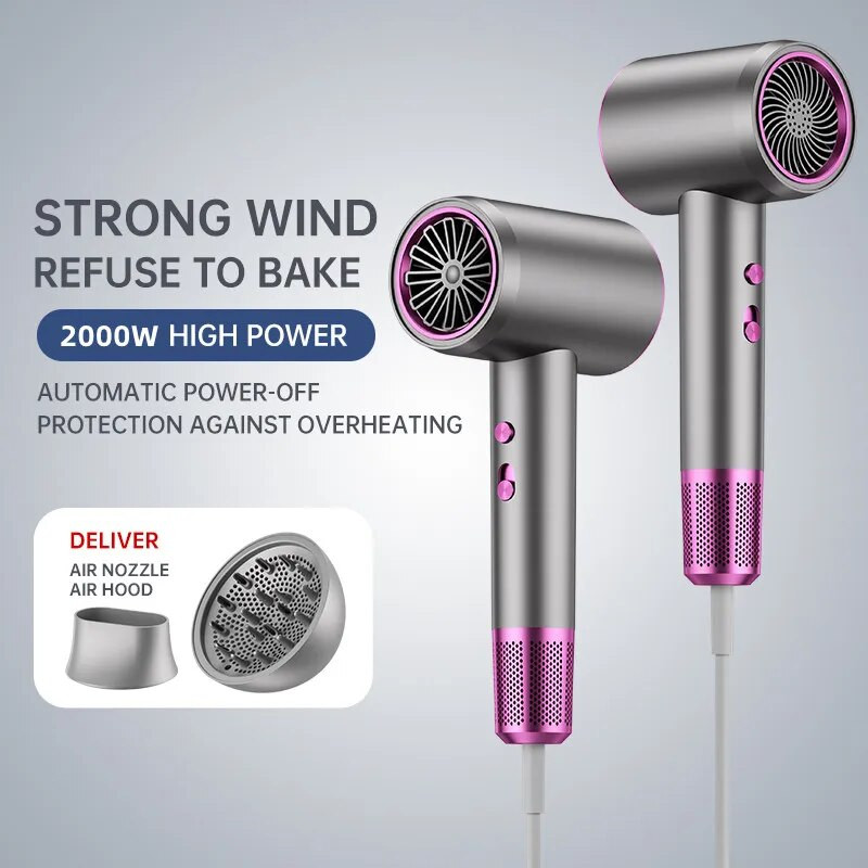 Novo brzo sušilo za kosu 2000 W, tiha njega kose velike snage, pakiranje poklon kutije s negativnim ionima plavog svjetla za dom/frizerske salone