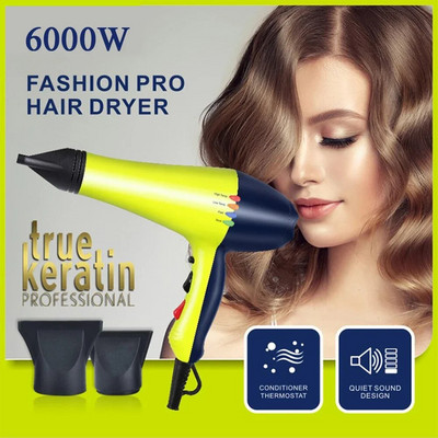 Professional 6000W Hair Dryer Anion Blowdryer for Salon High Speed Strong Wind 4 Gear Low Noise Lightweight Blower with 2 Nozzle