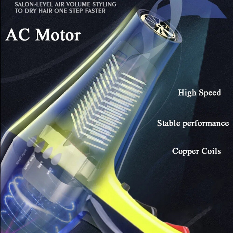Profesionalno sušilo za kosu od 6000 W, anionsko sušilo za kosu, velika brzina, jak vjetar, 4 stupnja prijenosa, tiho, lagano puhalo s 2 mlaznice